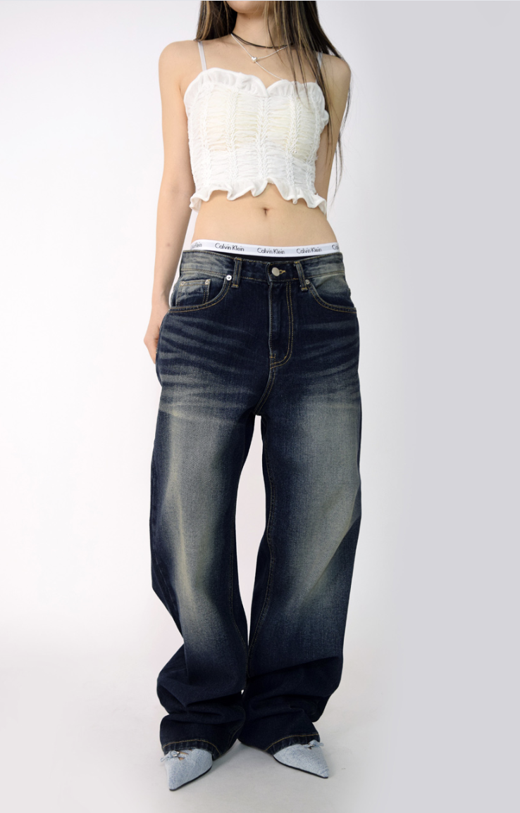 (UNISEX)fall blue denim pants