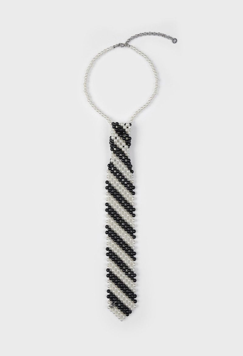 BEADED TIE NECKLACE (STRIPE)