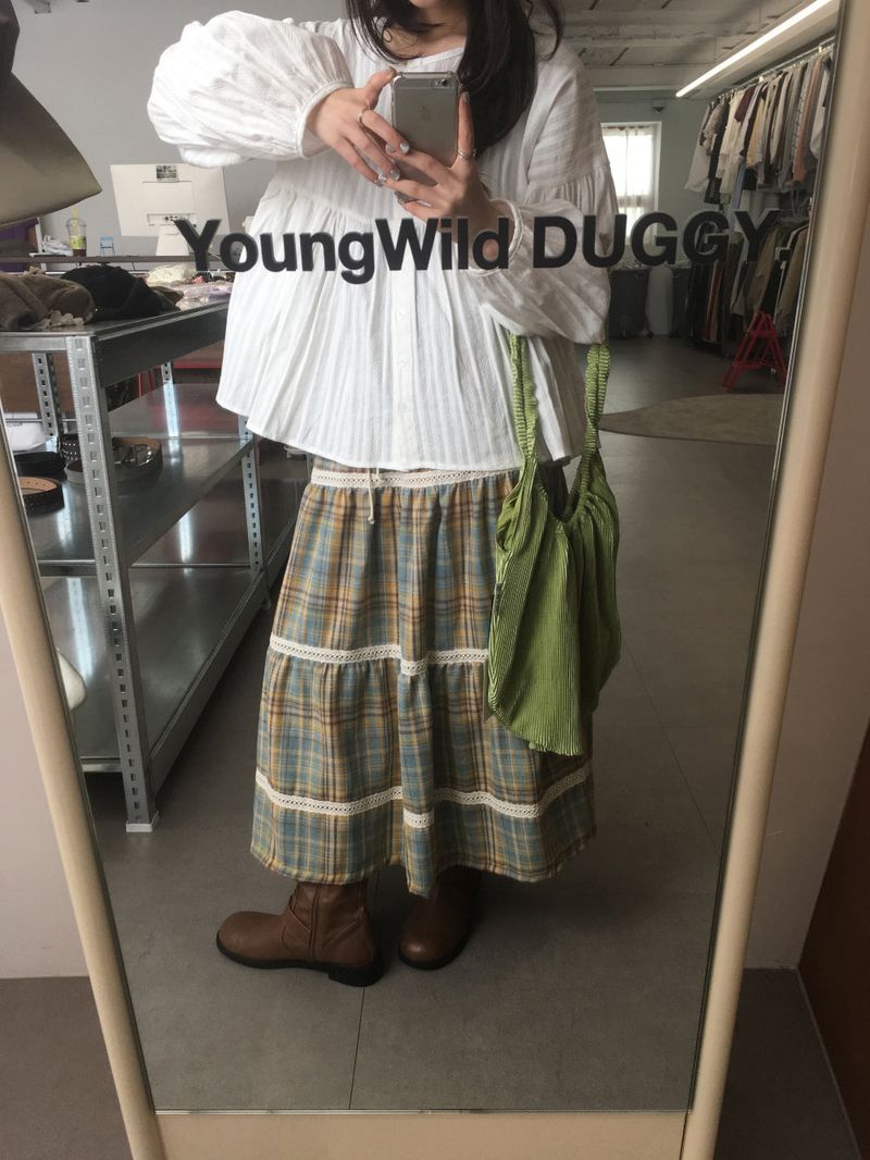 Eden check long skirt (2color)
