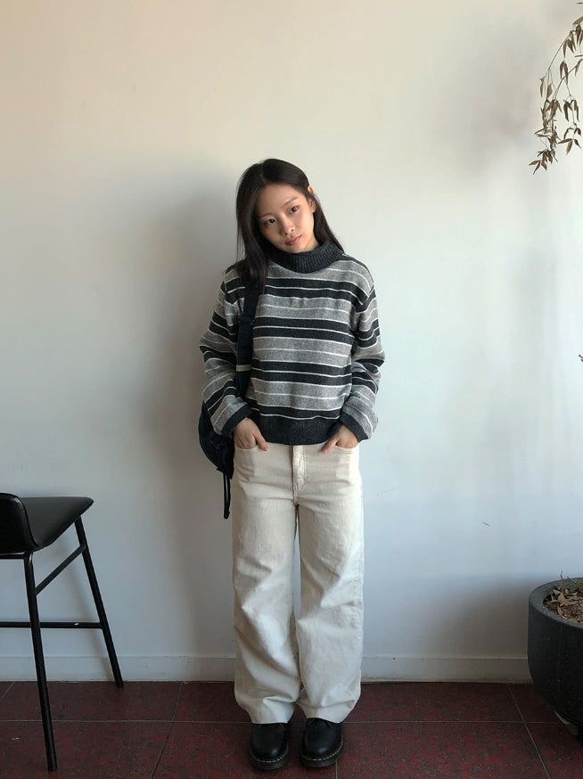 Hermot Half Neck Stripe Wool Knit