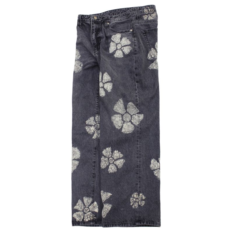 flower bleach wide denim pants (washed black)