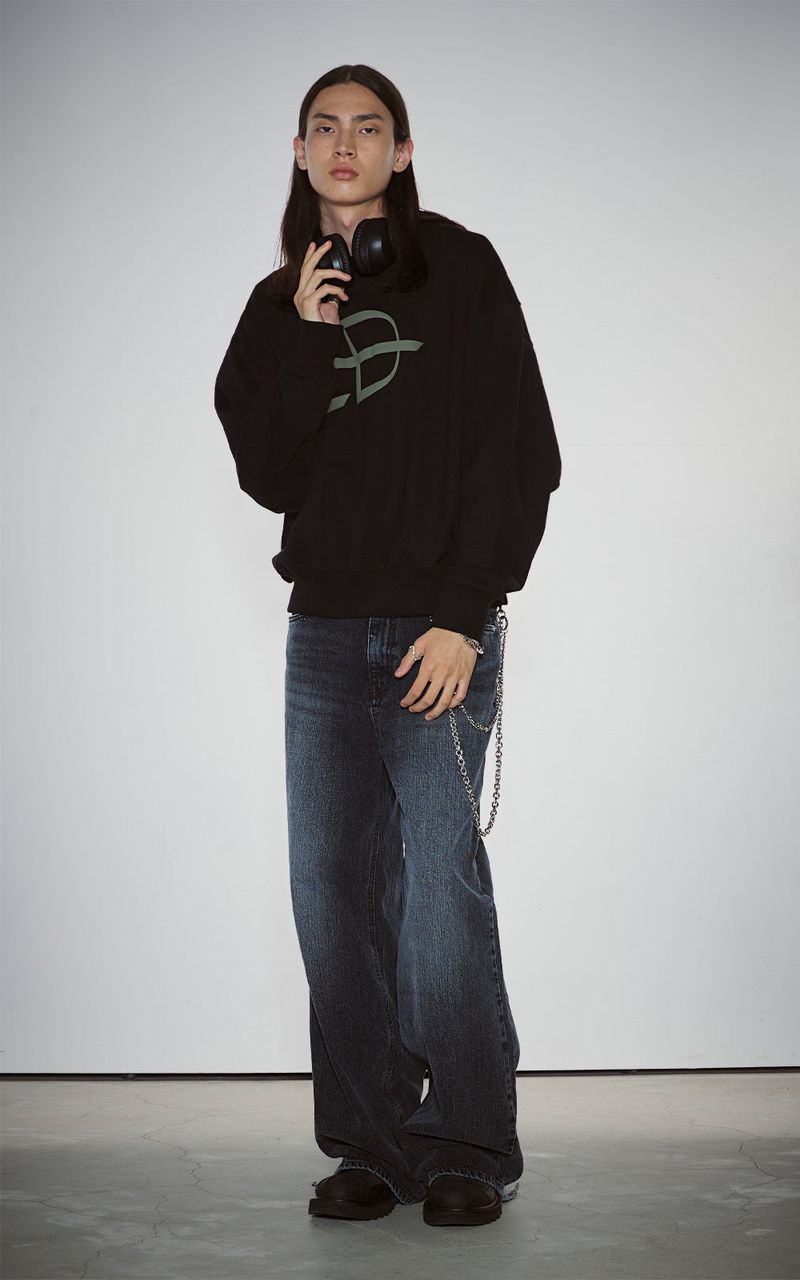DESTROYED HEM WIDE DENIM_BLACK