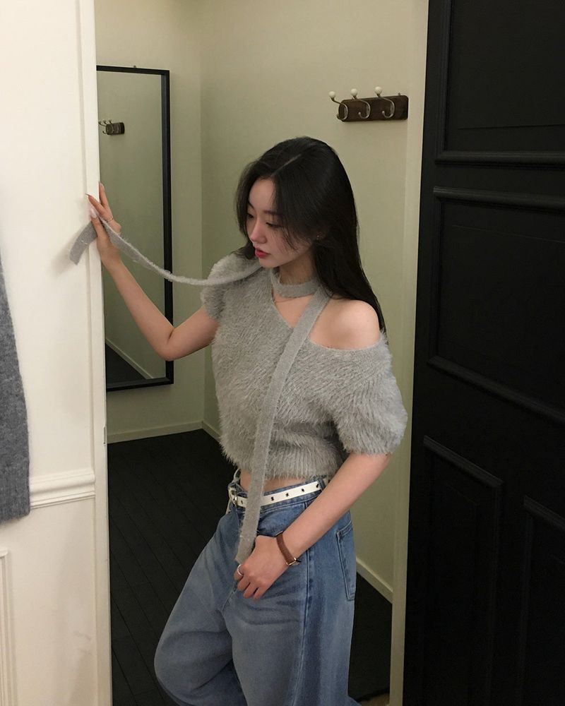 [ORIGINAL] HOLLY TIE SHORT-SLEEVE KNITTED SET