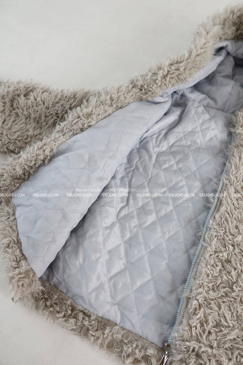 Rabbit ear hood zip-up soft fur jacket