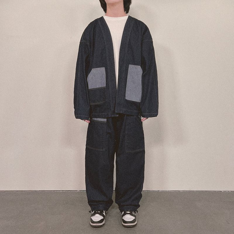 stripe patch denim cardigan_blue