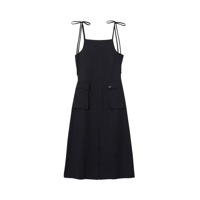 [ULKIN] Seersucker Cargo Sleeveless Dress_Charcoal
