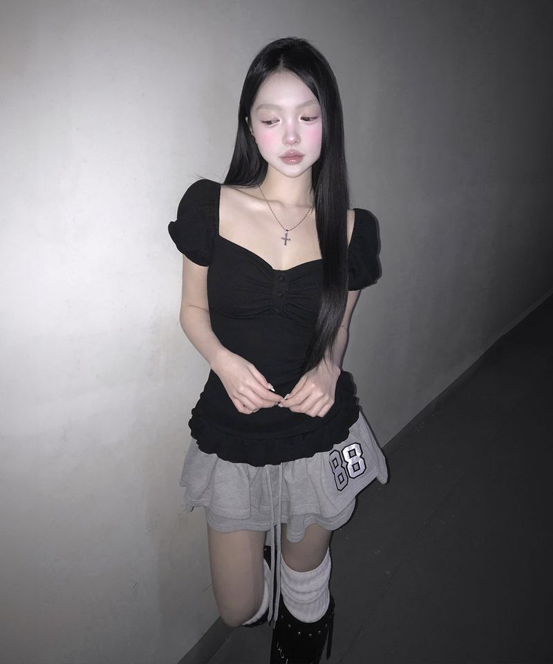 ribbon puff top (3colors)