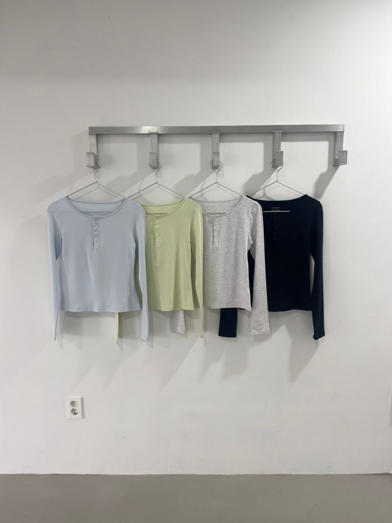 ブリーズ コットンモダール ヘンリーネック ティーシャツ (Bio-Washing) - ペール ライム