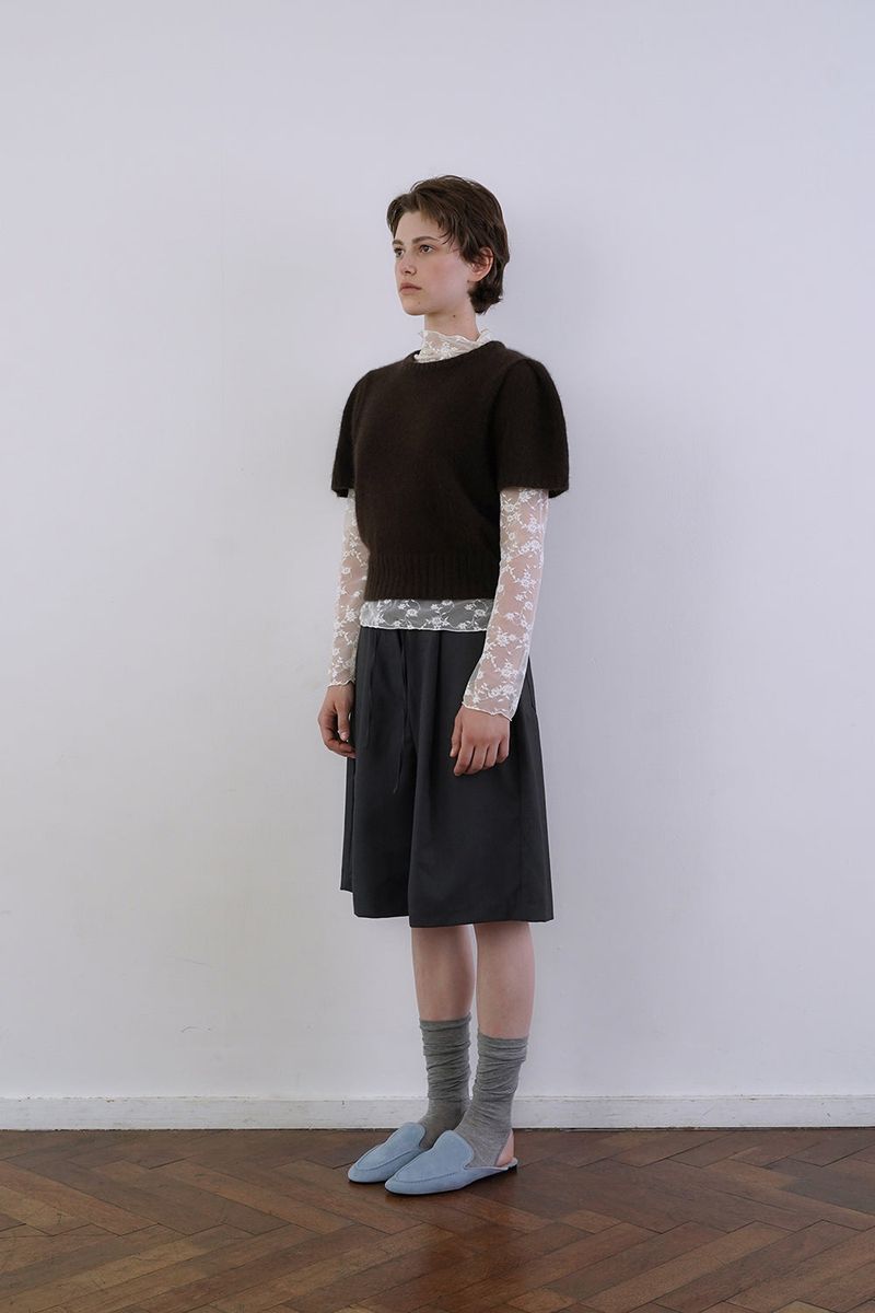 Puff raccoon half knit_brown