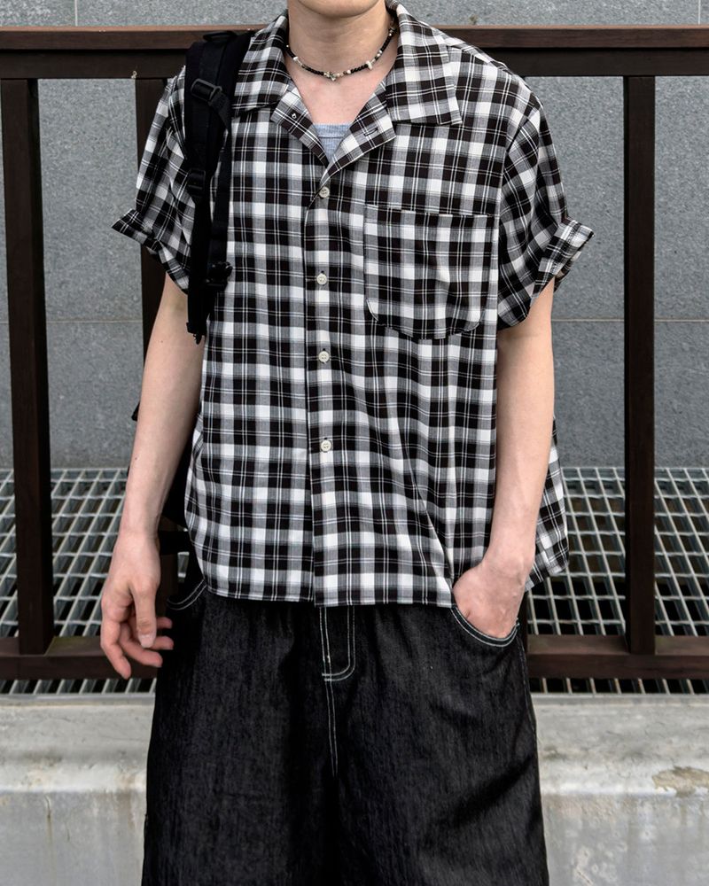 Rendro Square Check Half Shirt
