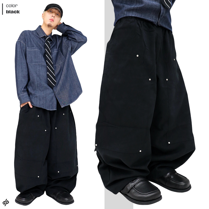 Real wide double-knee pocket pants