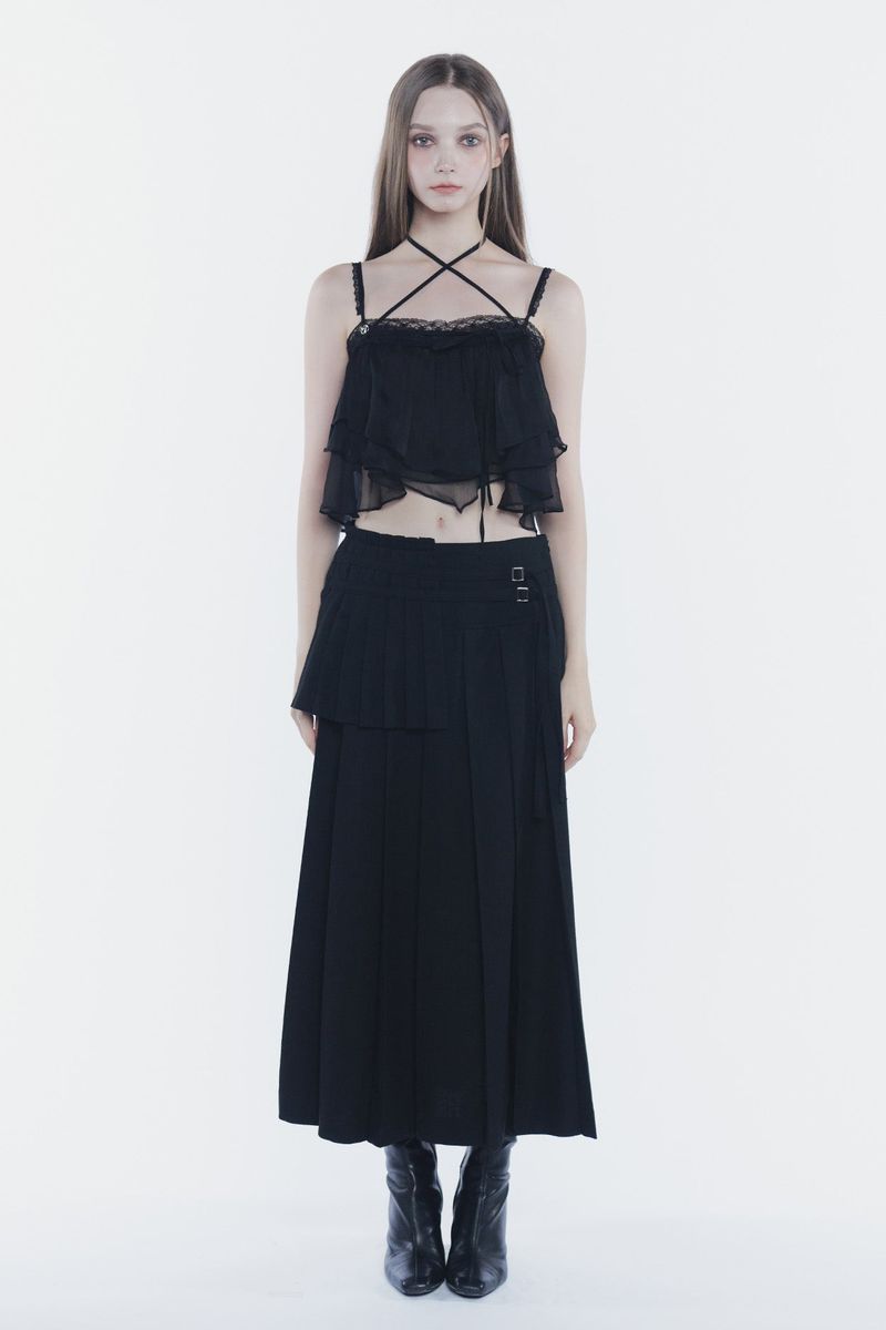 LAYERED PLEATS SKIRT black