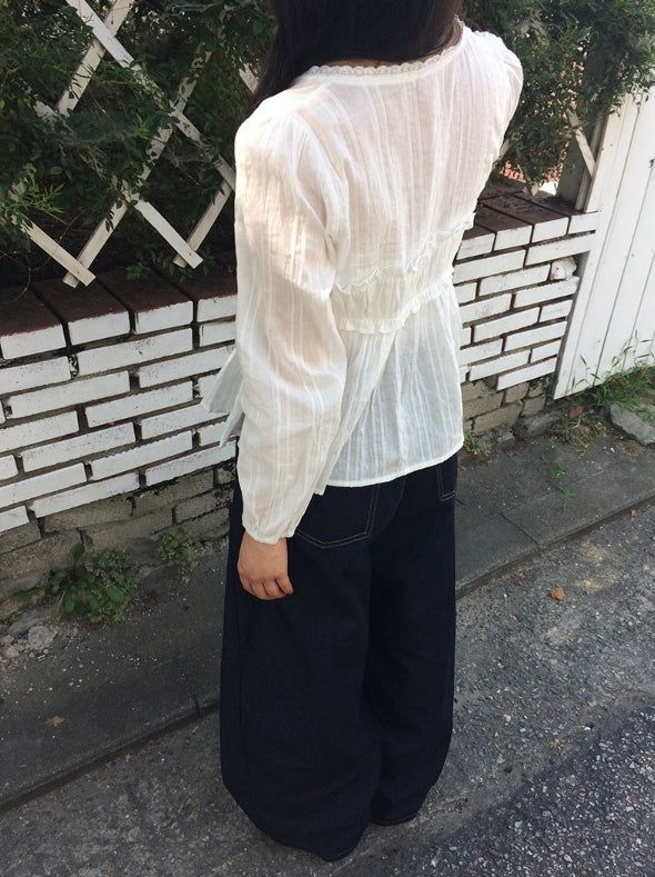 Cosn Side-Pintuck Raw Denim Wide Pants