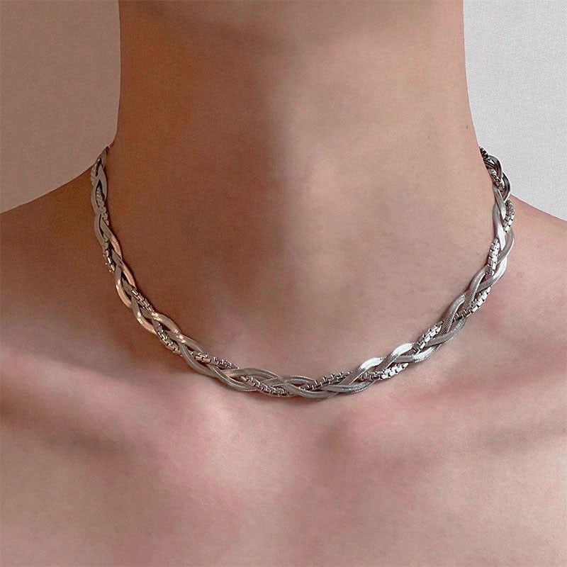 Titanium Steel Twist Chain Choker Necklace