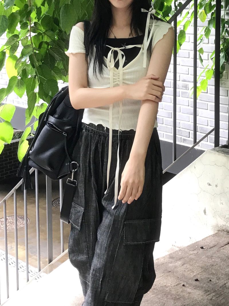 linen denim big pocket balloon cargo pants