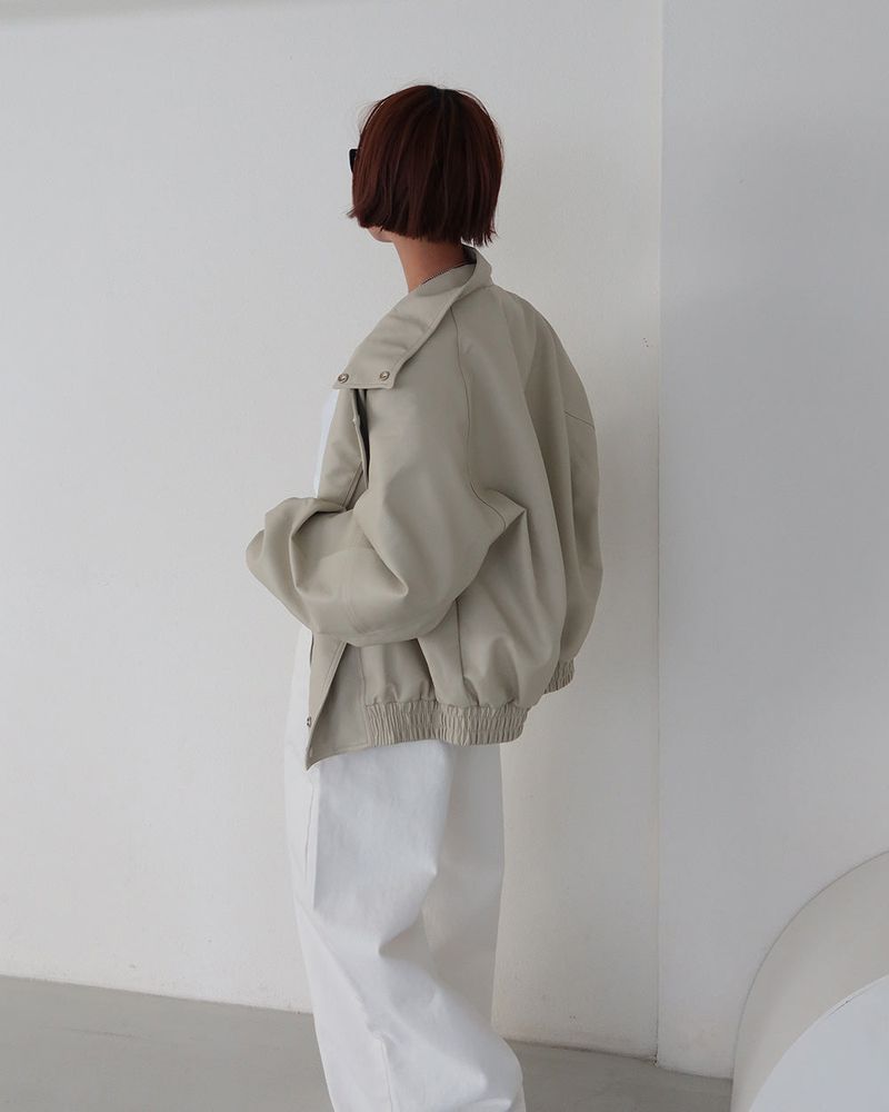 Laurent high neck leather jacket