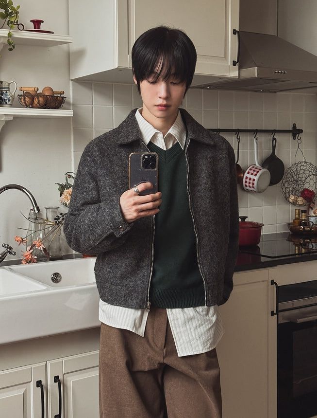 Log Mohair Wool Crop Jacket