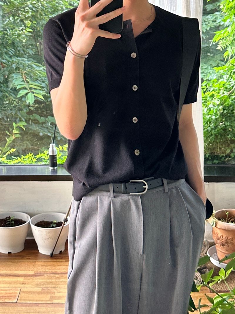 (Premium) Linen round half cardigan