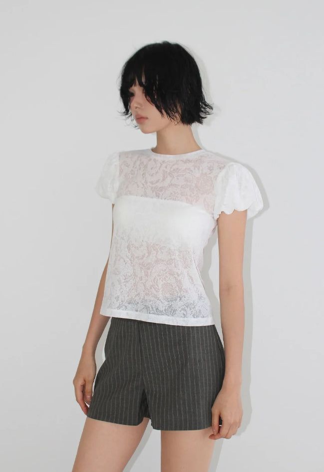 PUFF SLEEVE SHEER TEE