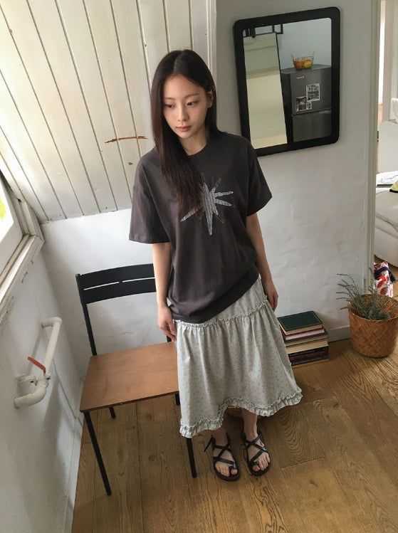 Bihina Flower Shirring Long Skirt