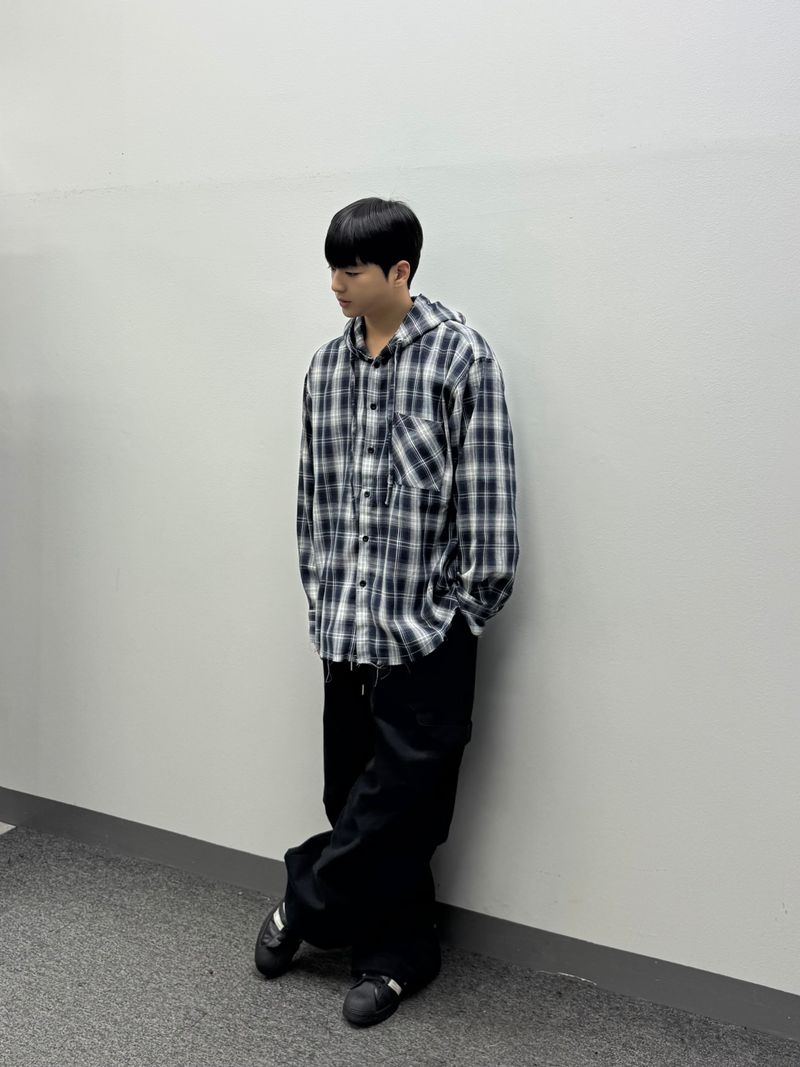 vely gingham hooded shirt