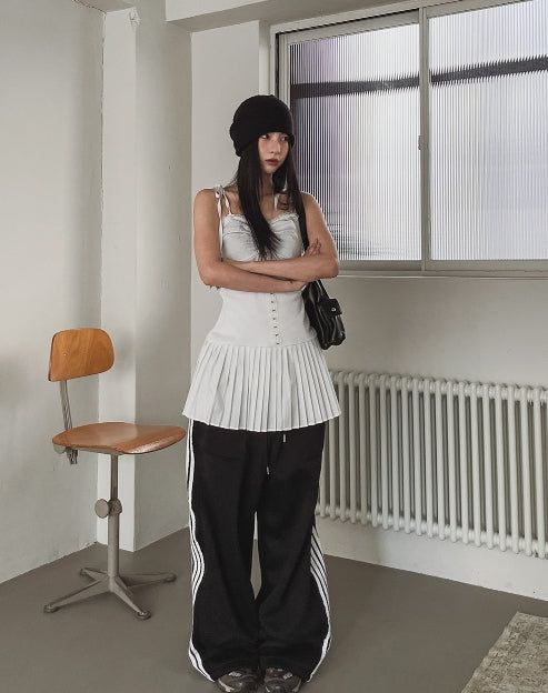Glare pleated bustier one-piece