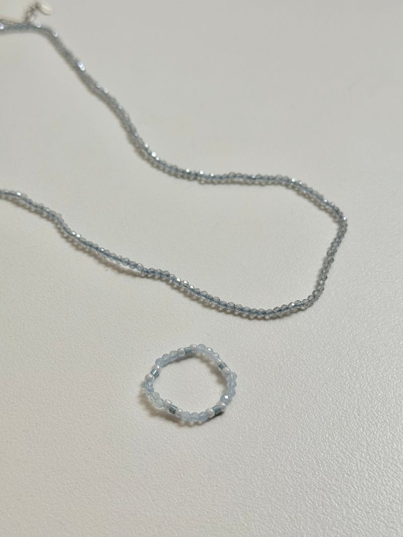 [Surgical Steel] Rain Beads Necklace Ring Set / 2 Colors / Summer White Blue Simple Daily