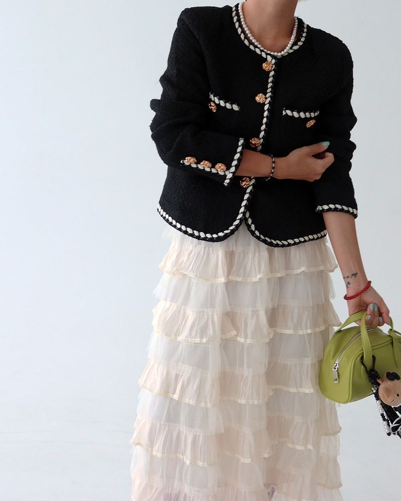 Color-Blocked Chain Tweed Jacket