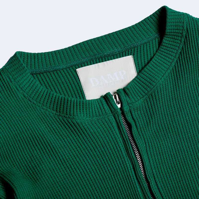 DAMP 2-WAY ZIP-UP WAFFLE CARDIGAN_GREEN