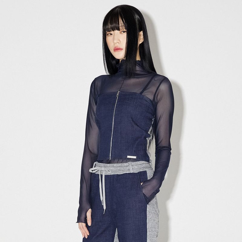 デニムニットブロックチューブトップ / Denim Knit Blocking Top [BLUE]