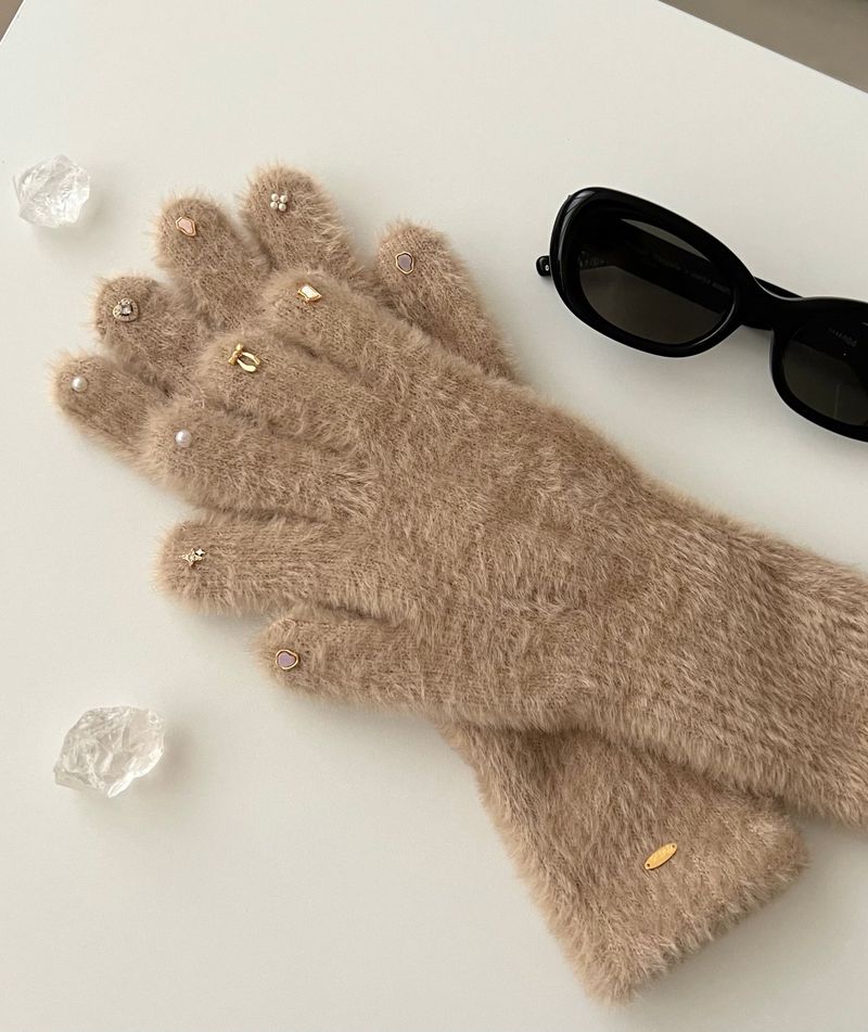 RGO Ballet Core Ribbon Jewelry Year-end Look Hip Cubic Long Heating Fleece-Lined Fur Mink Black White Brown Beige Gloves (Select 3 Colors)