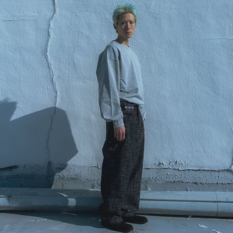 Shaggy check pouch pants / Black purple