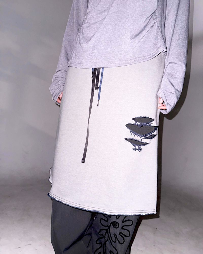 (3color) Damaged Jersey Skirt