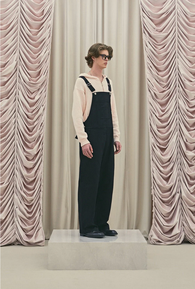 Frill baggy overalls - black