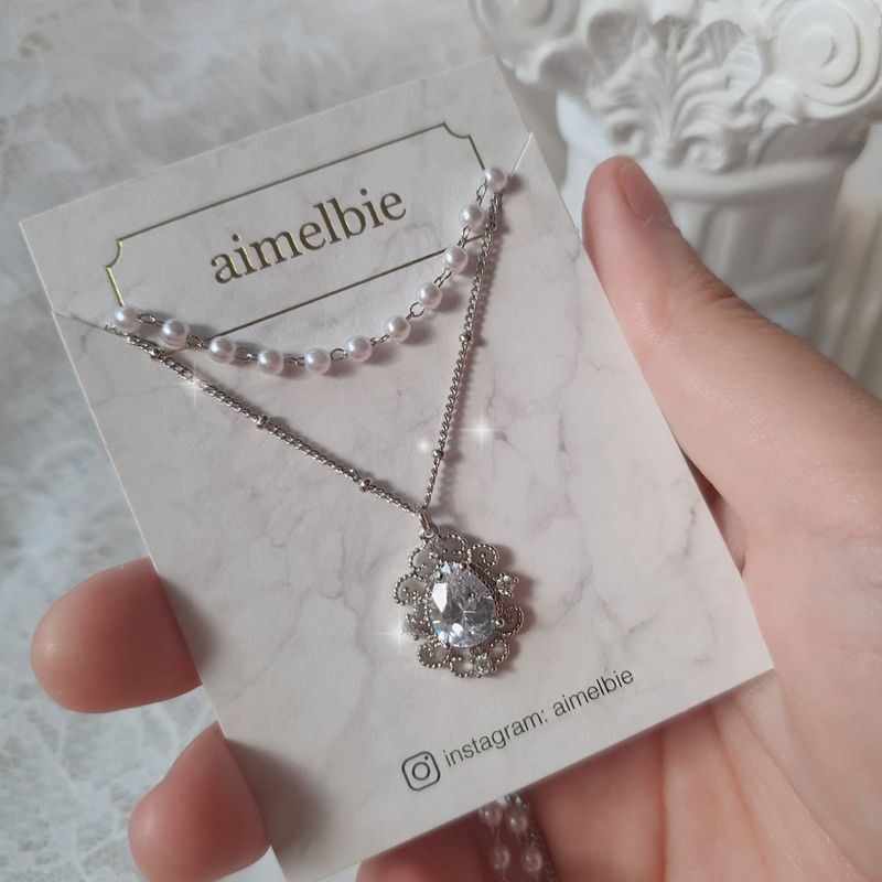 [IVE Liz Necklace/Anti-tarnish] Laced Waterdrop Layered Necklace