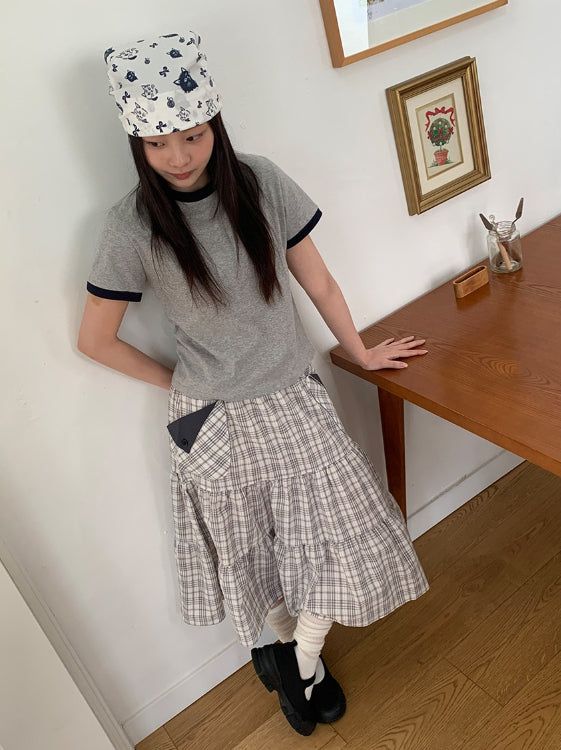Shuning Check Pocket Midi Skirt