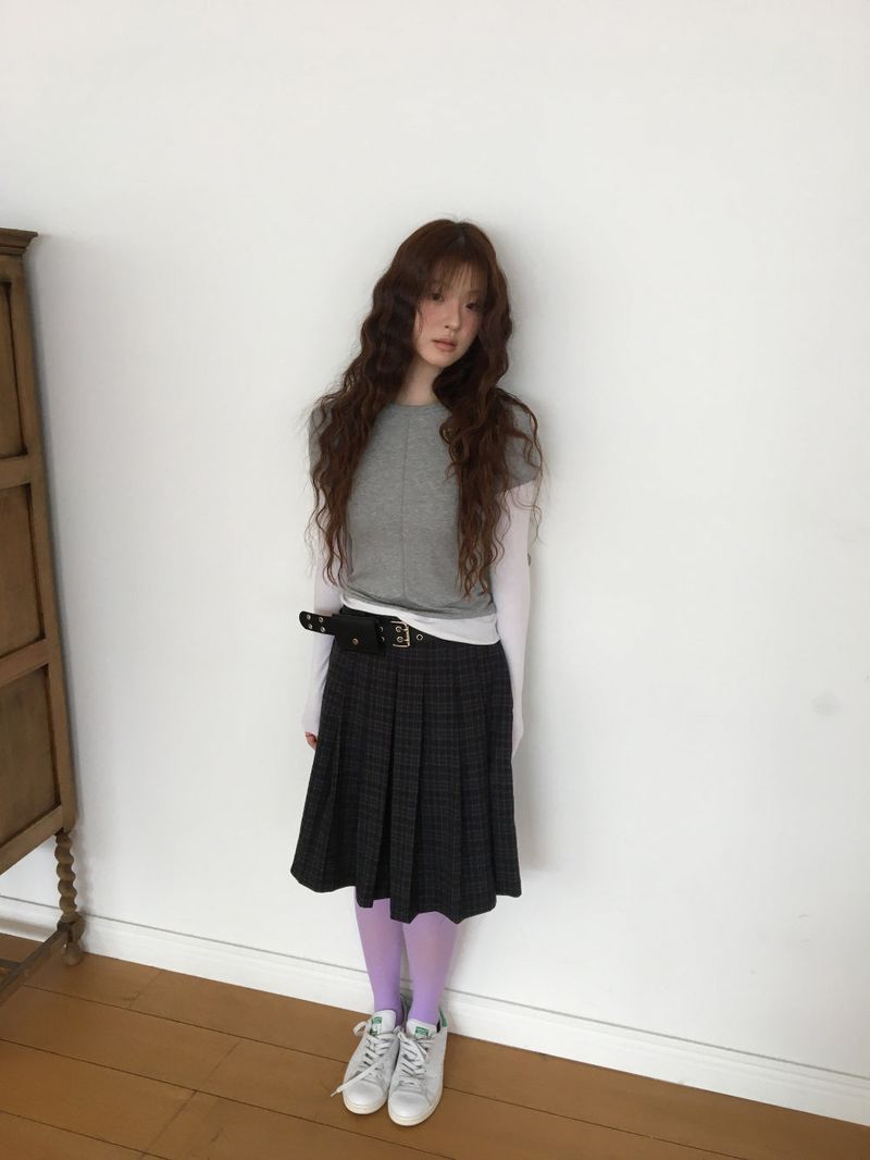 YWD プレイドプリーツスカート + ベルト (3color)