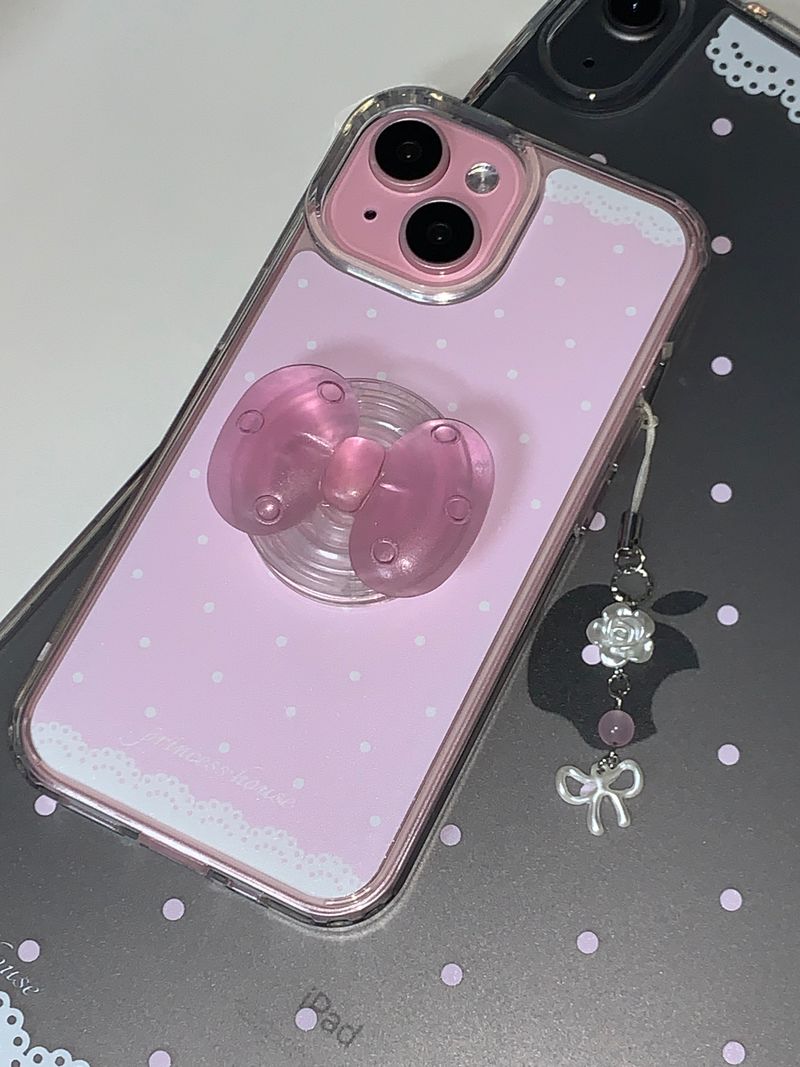 cute ribbon phone grip - pink (normal)
