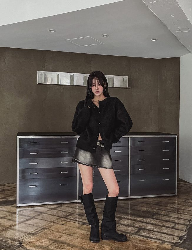 Denji unbalanced denim mini skirt