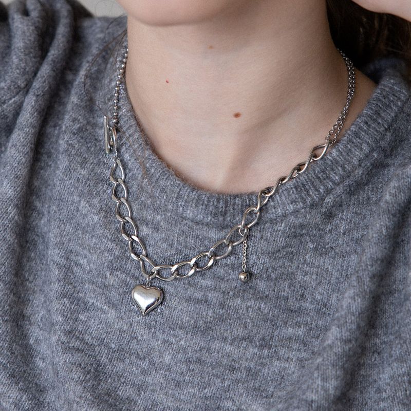 MerryMotive(メリーモチーブ)の「Heart pendant with bold mix chain necklace(Accessories)」