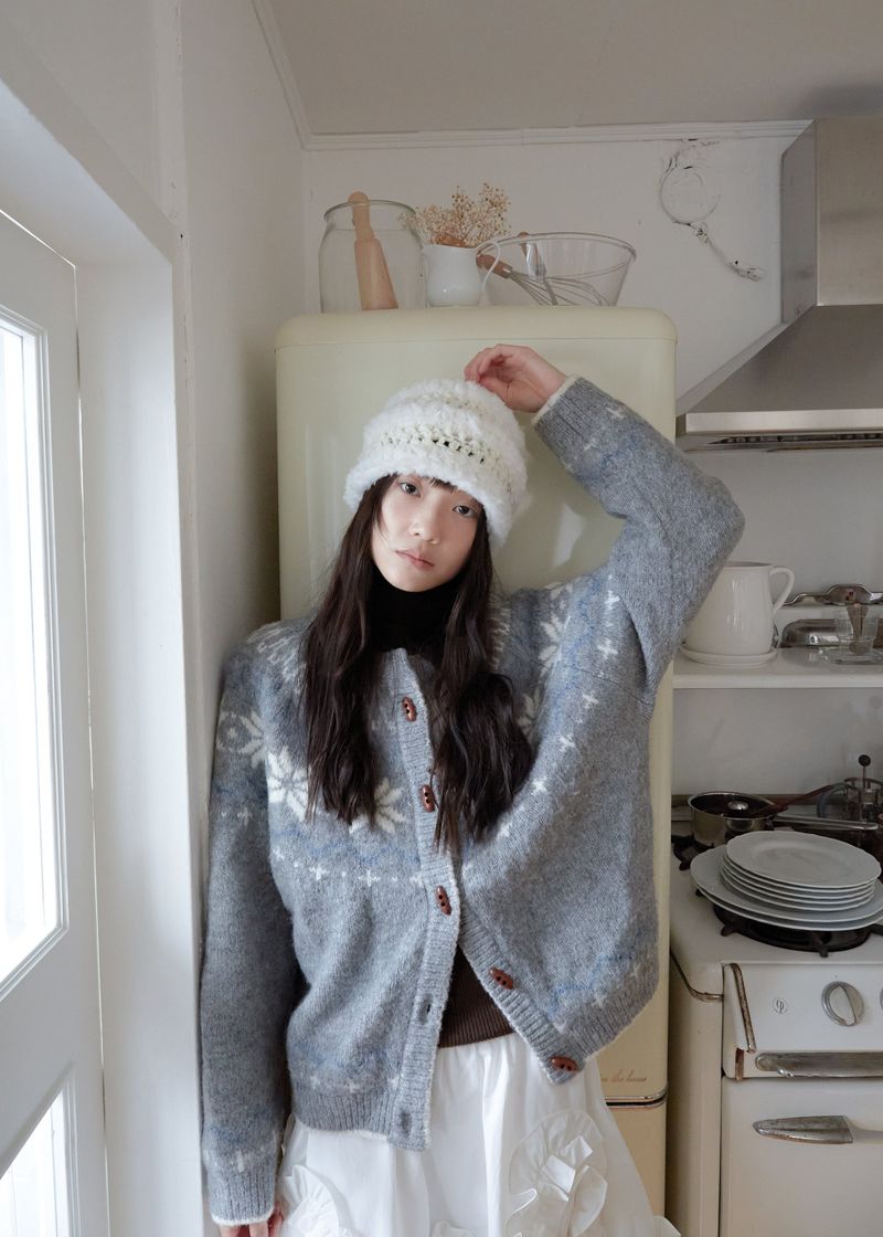 Stripe Fur Beanie - Cream