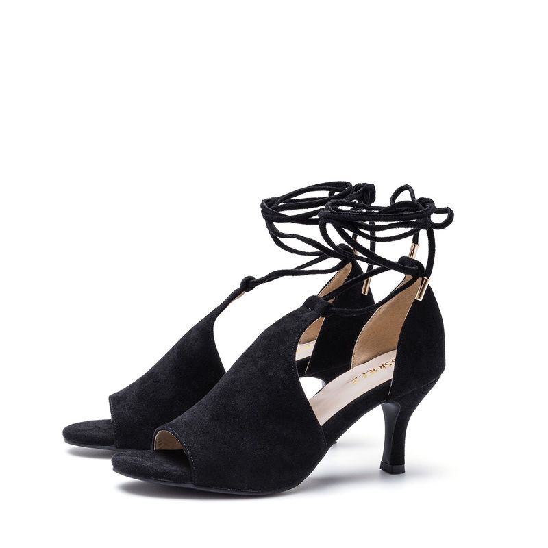 Lace-up Middle Sandal Heel(Black)