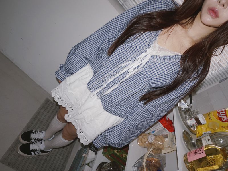 lovely blue checkered cotton blouse