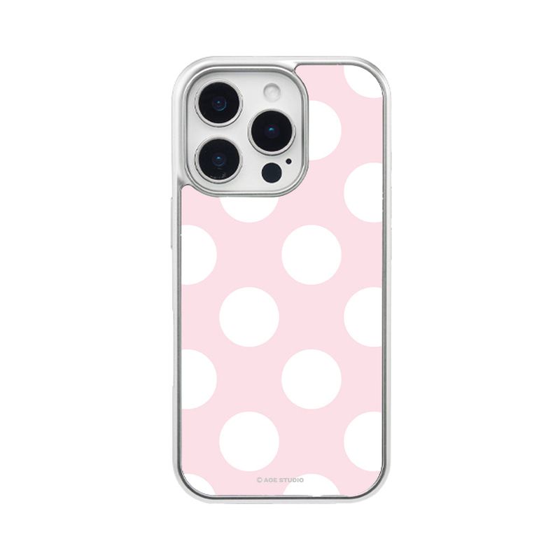 [MADE] silver big dot epoxy bumper case - strawberry milk
