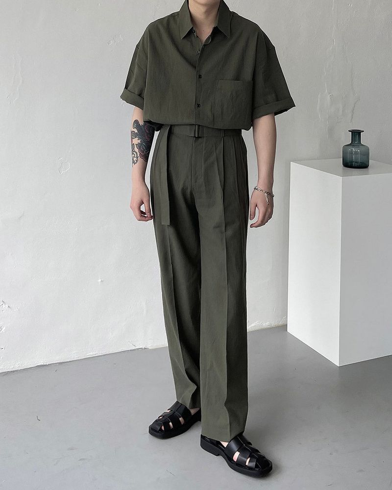 ECT linen belt wide slacks (4 colors)