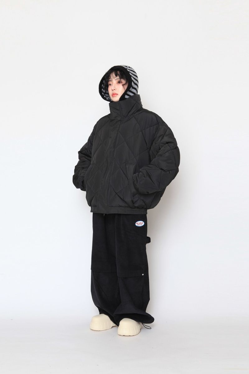 high-neck quilting padded jumper