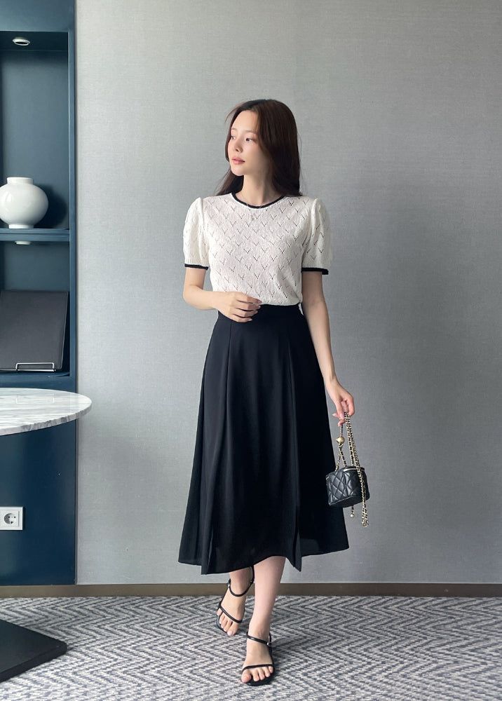 Charlene Two-Slit Banding Flare Skirt