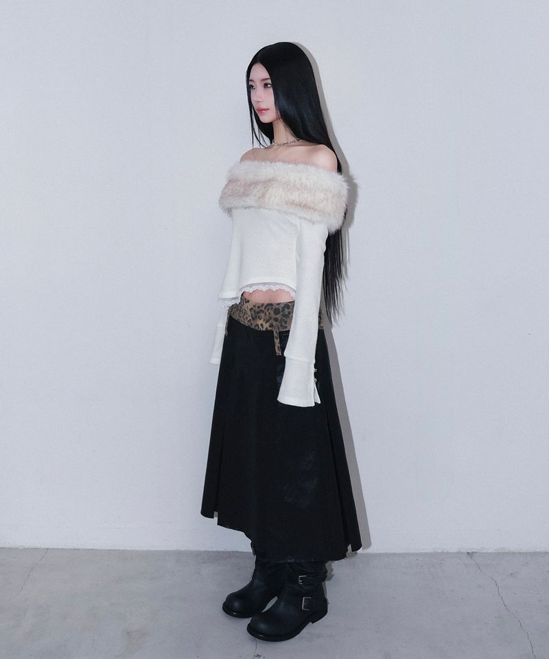 leopard long pleats wrap sk - black