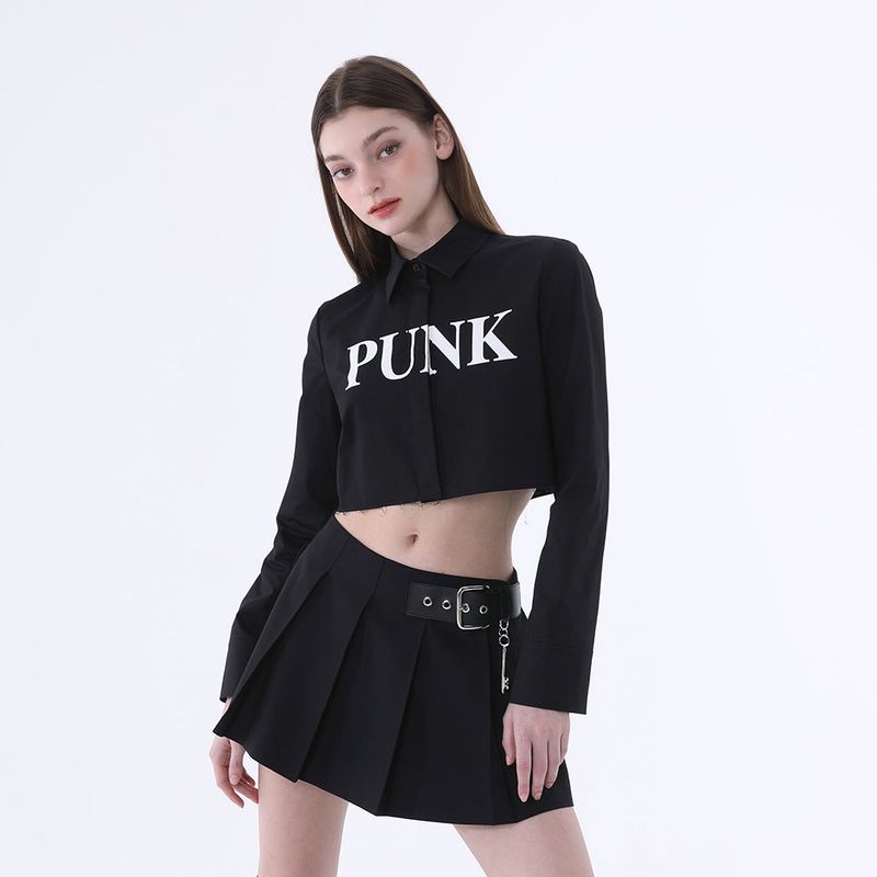0 1 punk crop shirt - BLACK