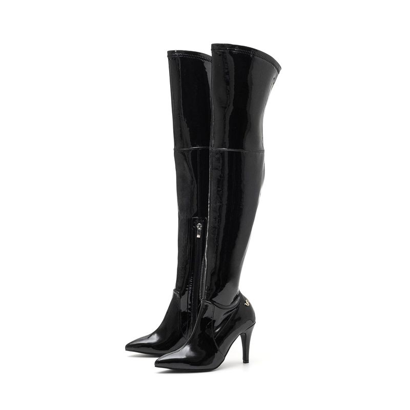 New Thigh High Boots Heel(Glossy Black)